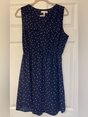 Monteau Navy White Polka Dot Sleeveless V-Neck Dress